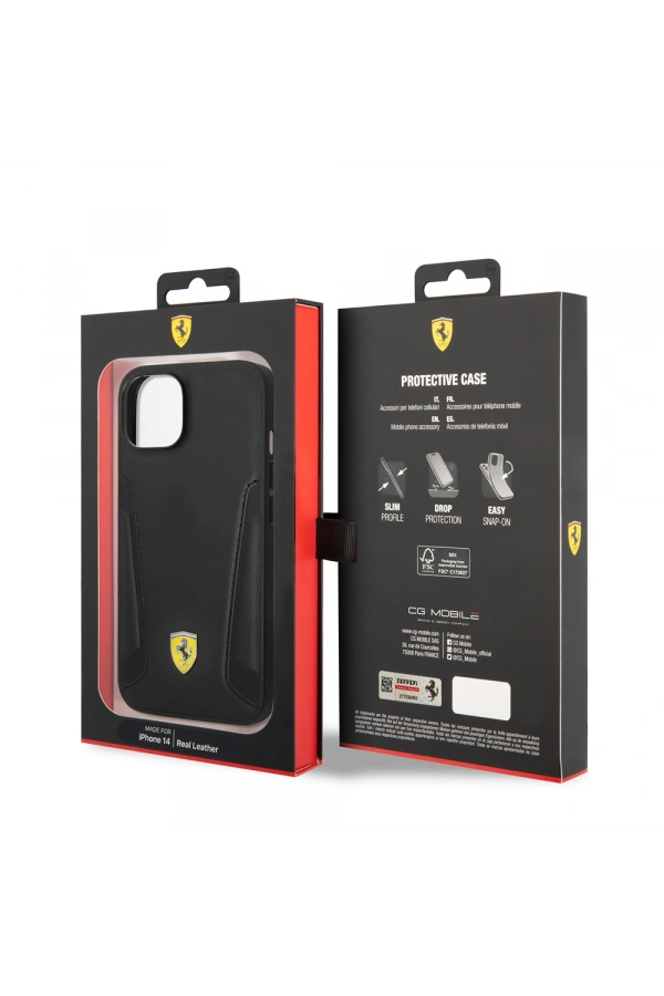 Apple iPhone 14 Plus Kılıf Ferrari Orjinal Lisanslı M-safe Şarj Özellikli Deri Kenarları Damgalı Dizayn Kapak