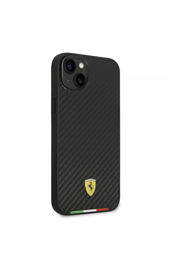 Apple iPhone 14 Plus Kılıf Ferrari Orjinal Lisanslı M-safe Şarj Özellikli Karbon İtalyan Bayrak Dizayn Kapak
