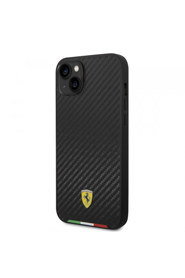 Apple iPhone 14 Plus Kılıf Ferrari Orjinal Lisanslı M-safe Şarj Özellikli Karbon İtalyan Bayrak Dizayn Kapak
