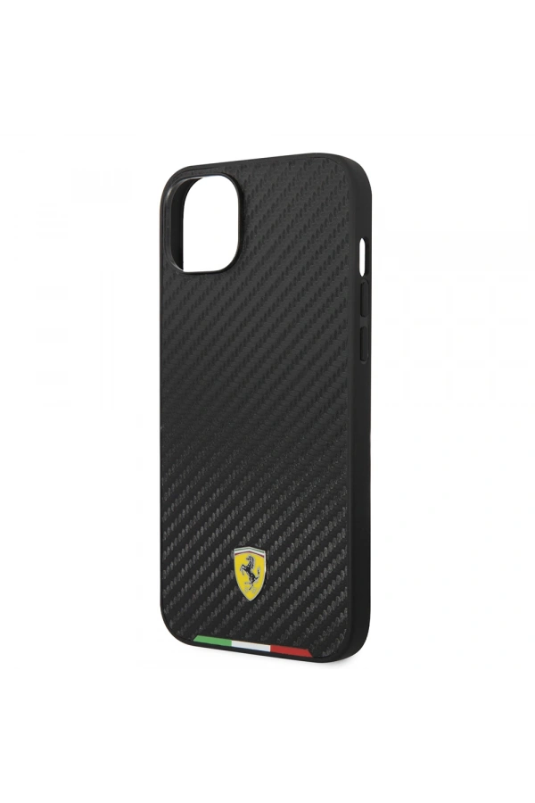 Apple iPhone 14 Plus Kılıf Ferrari Orjinal Lisanslı M-safe Şarj Özellikli Karbon İtalyan Bayrak Dizayn Kapak