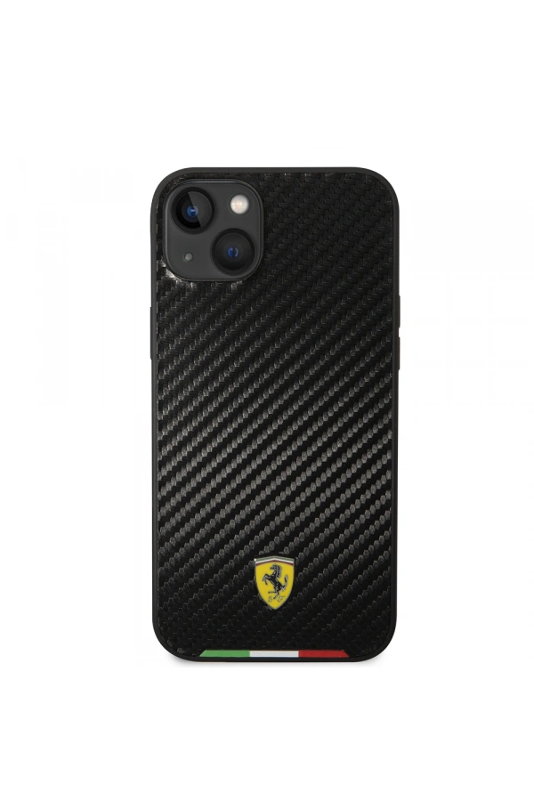 Apple iPhone 14 Plus Kılıf Ferrari Orjinal Lisanslı M-safe Şarj Özellikli Karbon İtalyan Bayrak Dizayn Kapak