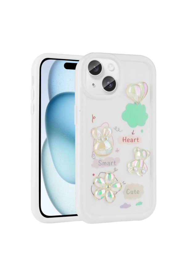 Apple iPhone 14 Plus Kılıf Kabartma Figürlü Parlak Zore Toys Silikon Kapak