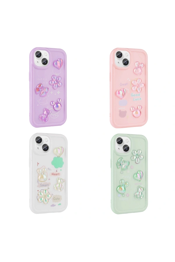 Apple iPhone 14 Plus Kılıf Kabartma Figürlü Parlak Zore Toys Silikon Kapak