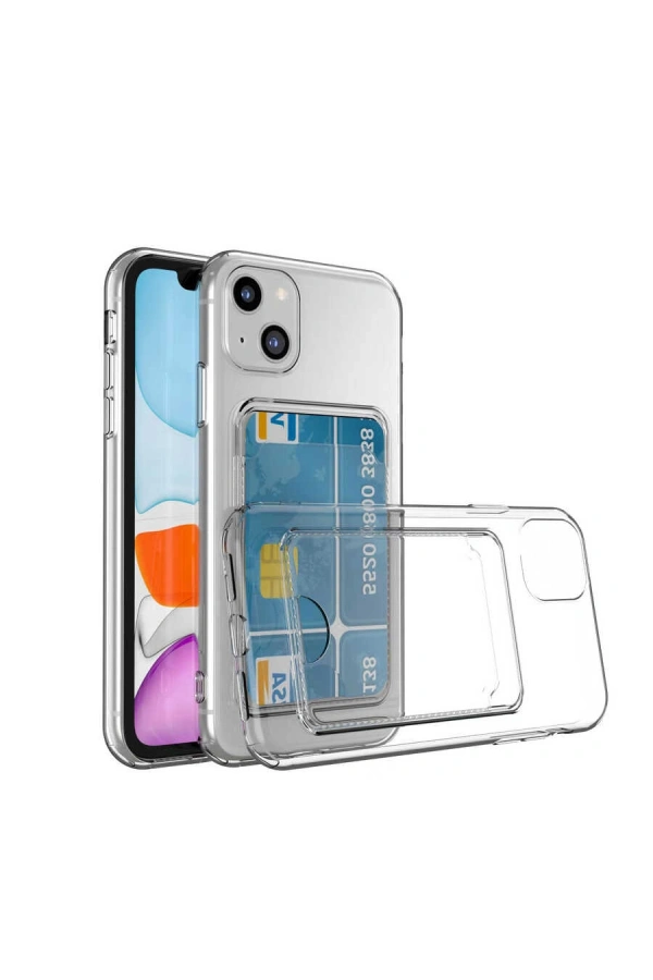 Apple iPhone 14 Plus Kılıf Kartlıklı Şeffaf Zore Setra Clear Silikon Kapak