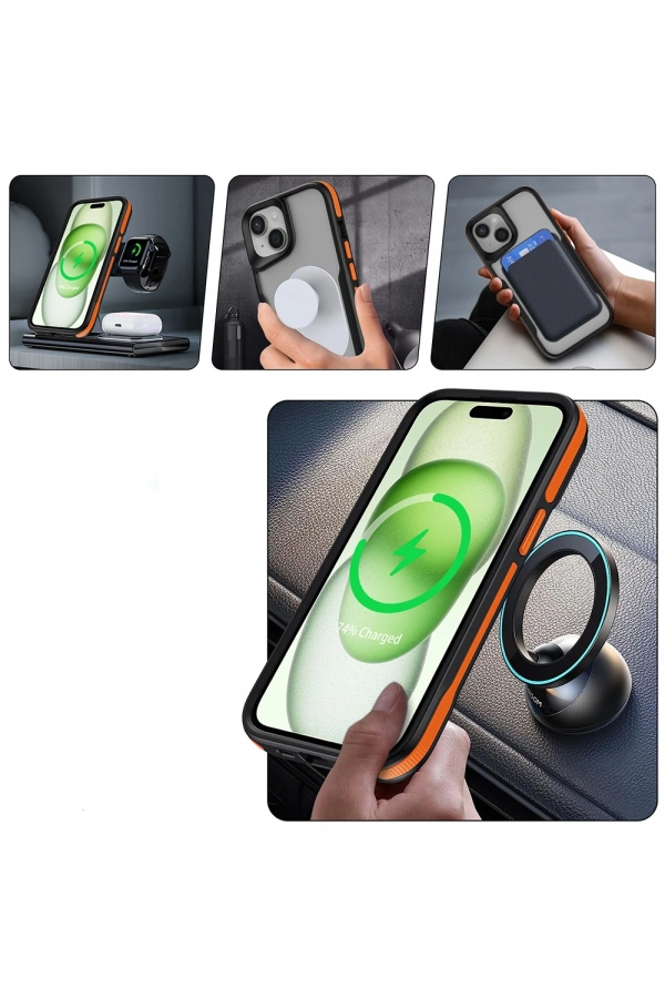 Apple iPhone 14 Plus Kılıf M-safe Şarj Özellikli Renkli Kenar Airbag Şeritli Zore Lamer Kapak