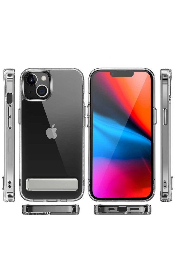 Apple iPhone 14 Plus Kılıf Standlı Şeffaf Silikon Zore L-Stand Kapak