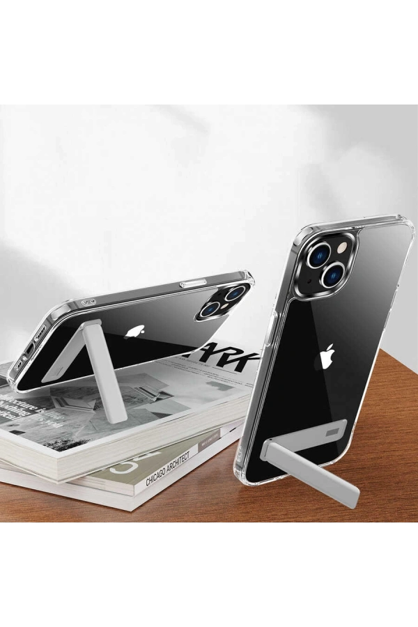 Apple iPhone 14 Plus Kılıf Standlı Şeffaf Silikon Zore L-Stand Kapak