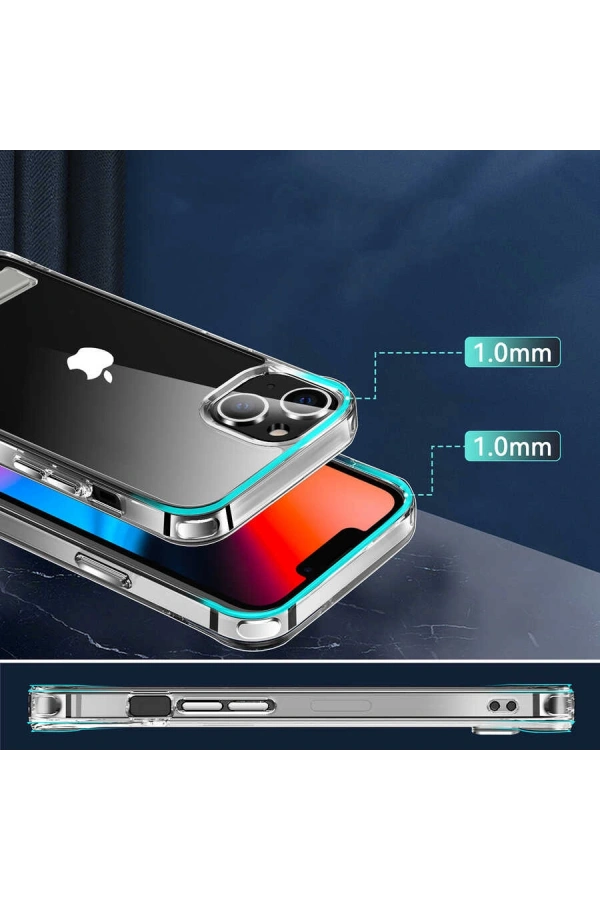 Apple iPhone 14 Plus Kılıf Standlı Şeffaf Silikon Zore L-Stand Kapak