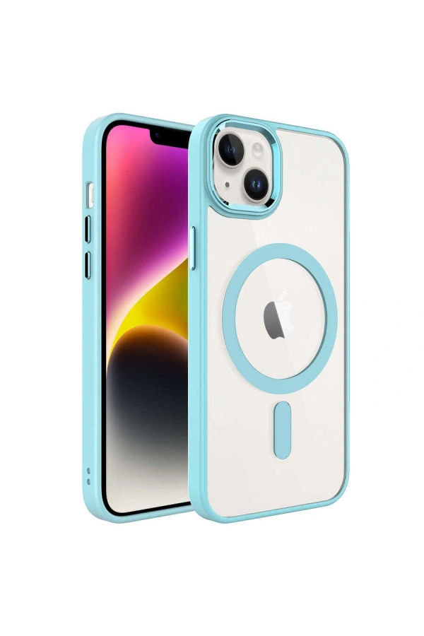 Apple iPhone 14 Plus Kılıf Wireless Şarj Özellikli Zore Krom M-safe Silikon Kapak