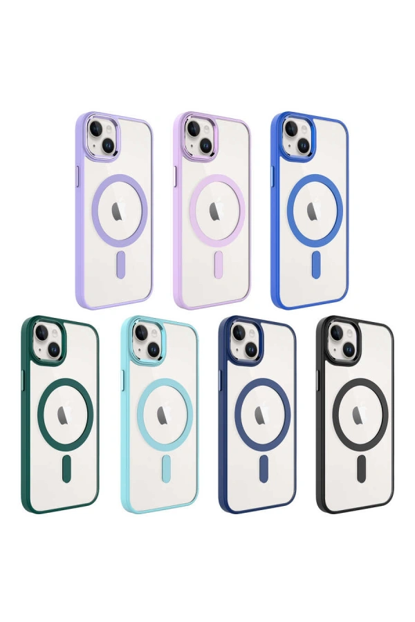 Apple iPhone 14 Plus Kılıf Wireless Şarj Özellikli Zore Krom M-safe Silikon Kapak