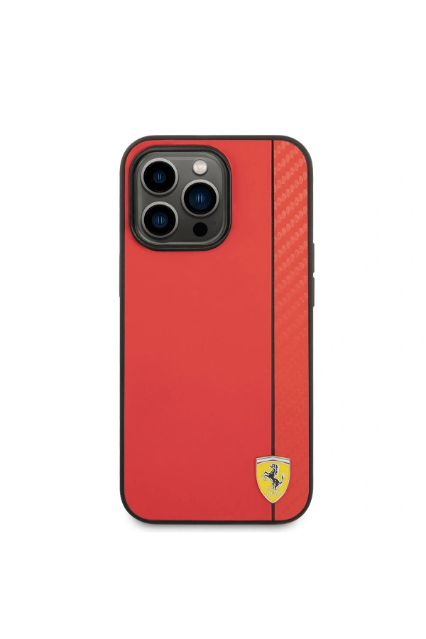 Apple iPhone 14 Pro Kılıf Ferrari M-safe Şarj Özellikli PU Deri Karbon Şeritli Dizayn Kapak