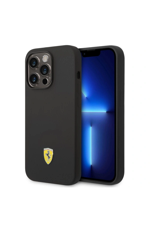 Apple iPhone 14 Pro Kılıf Ferrari M-safe Şarj Özellikli Silikon Metal Logo Dizayn Kapak