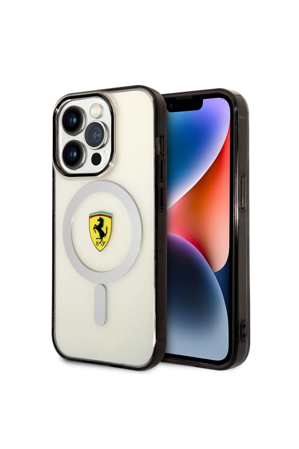 Apple iPhone 14 Pro Kılıf Ferrari M-safe Şarj Özellikli Transparan Dizayn Kapak
