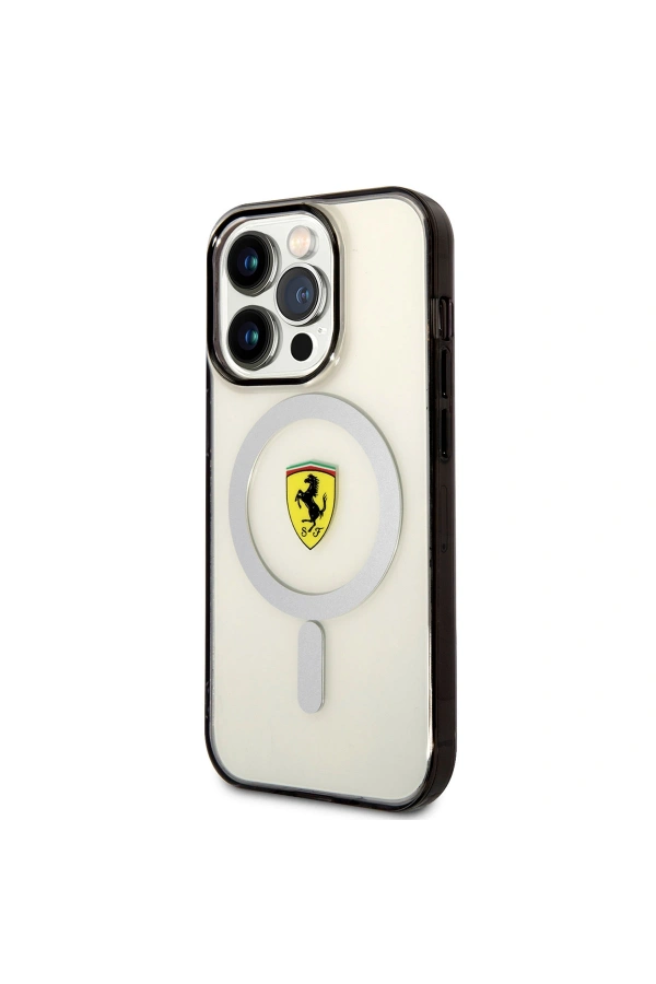 Apple iPhone 14 Pro Kılıf Ferrari M-safe Şarj Özellikli Transparan Dizayn Kapak