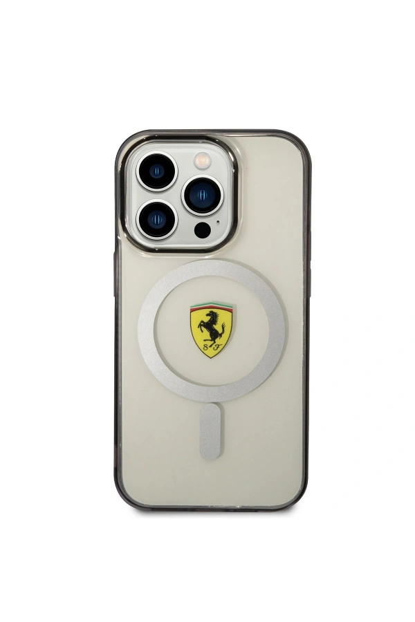 Apple iPhone 14 Pro Kılıf Ferrari M-safe Şarj Özellikli Transparan Dizayn Kapak