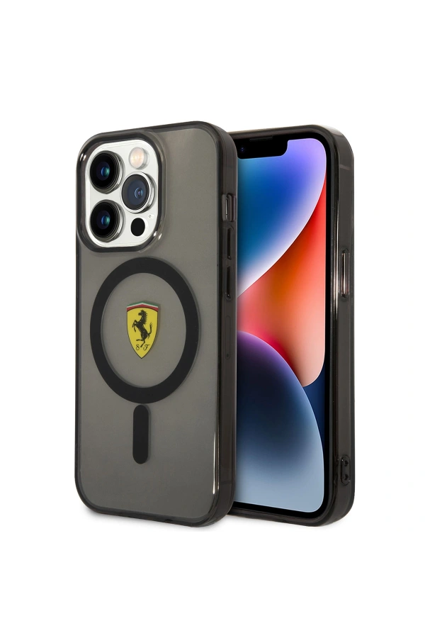 Apple iPhone 14 Pro Kılıf Ferrari M-safe Şarj Özellikli Yarı Transparan Dizayn Kapak