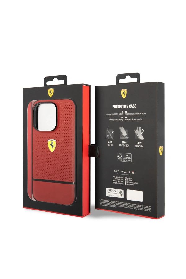 Apple iPhone 14 Pro Kılıf Ferrari Orjinal Lisanslı Deri Delikli Ve Çizgili Dizayn Kapak