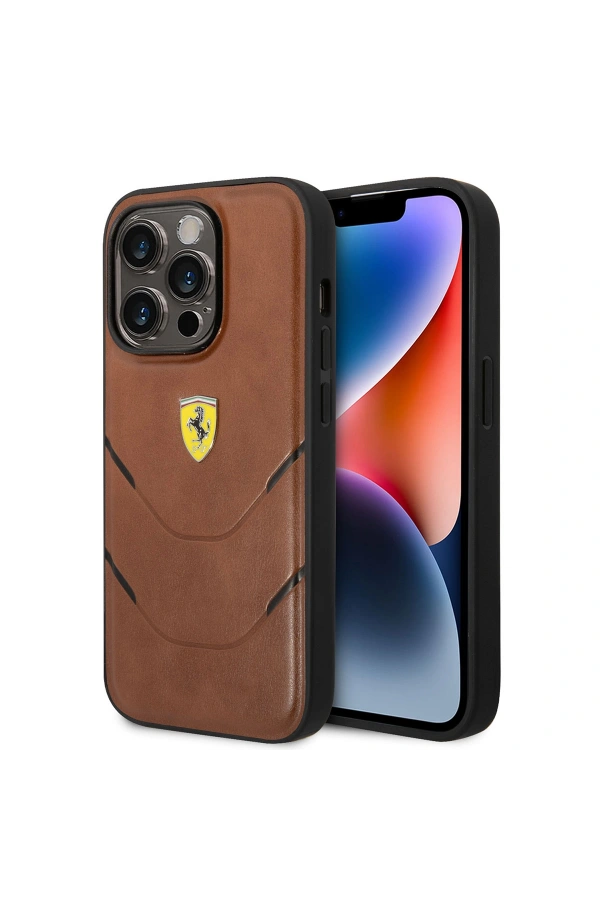 Apple iPhone 14 Pro Kılıf Ferrari Orjinal Lisanslı PU Deri Sıcak Baskı Çizgili Dizayn Kapak