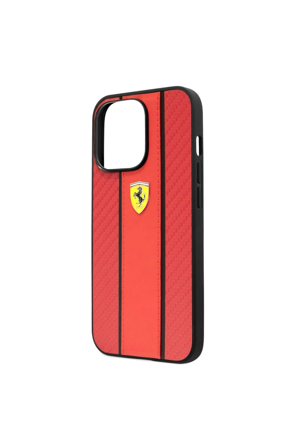 Apple iPhone 14 Pro Kılıf Ferrari PU Deri Ve Karbon Dizayn Kapak