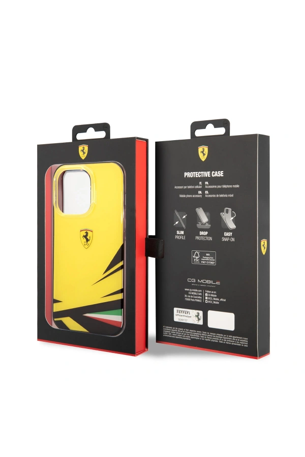 Apple iPhone 14 Pro Kılıf Ferrari Sarı İtalyan Bayrak Baskılı Dizayn Kapak