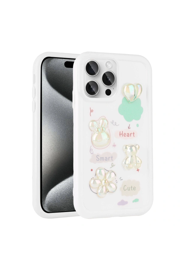 Apple iPhone 14 Pro Kılıf Kabartma Figürlü Parlak Zore Toys Silikon Kapak