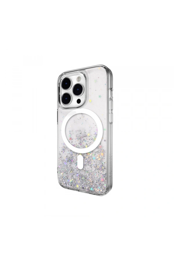 Apple iPhone 14 Pro Kılıf M-safe Şarj Özellikli Parlayan Simli Şeffaf Lisanslı Switcheasy Starfield-M Kapak