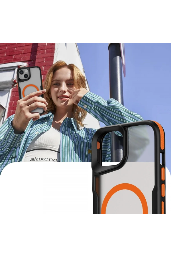 Apple iPhone 14 Pro Kılıf M-safe Şarj Özellikli Renkli Kenar Airbag Şeritli Zore Lamer Kapak