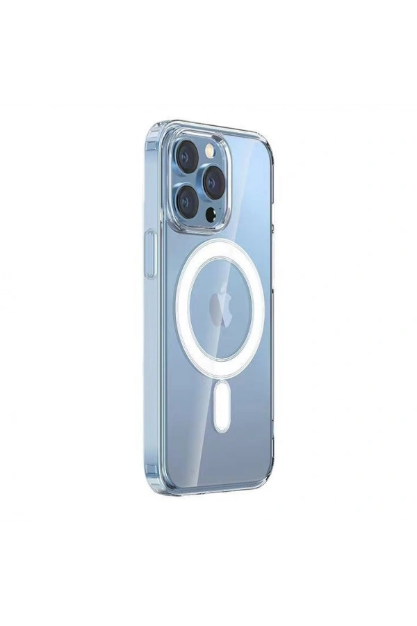 Apple iPhone 14 Pro Kılıf M-safe Şarj Özellikli Şeffaf Sert PC Zore Embos Kapak