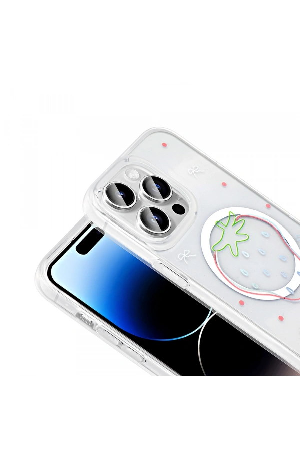 Apple iPhone 14 Pro Kılıf M-Safe Şarj Özellikli Şeffaf Zore Folk Sert Kapak