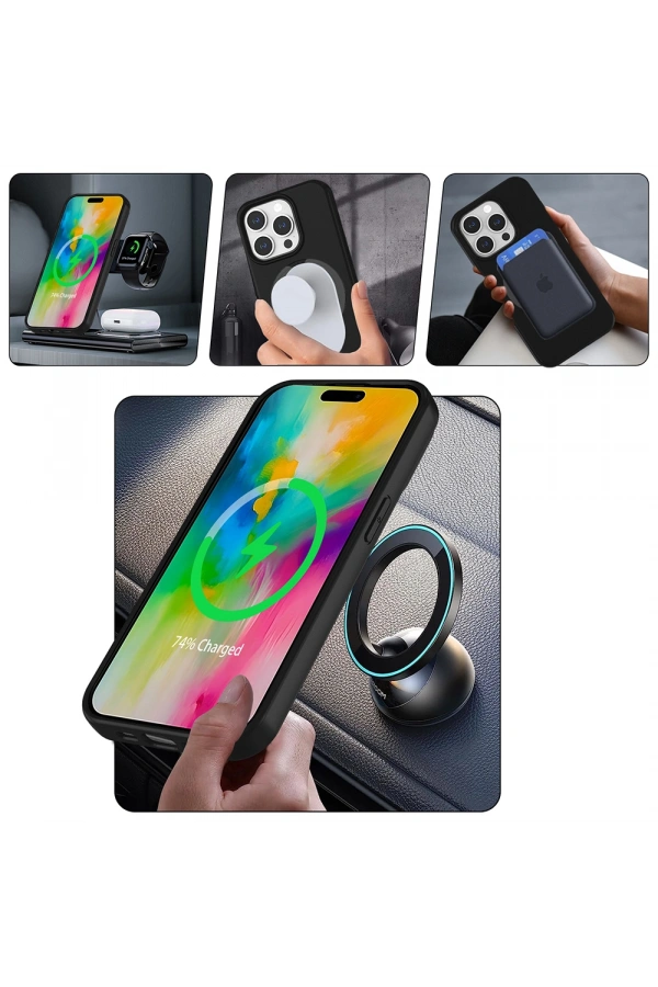 Apple iPhone 14 Pro Kılıf M-safe Şarj Özellikli Standlı Zore Samara Kapak