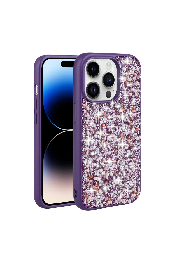 Apple iPhone 14 Pro Kılıf Parlak Taşlı Tasarım Zore Linea Kapak