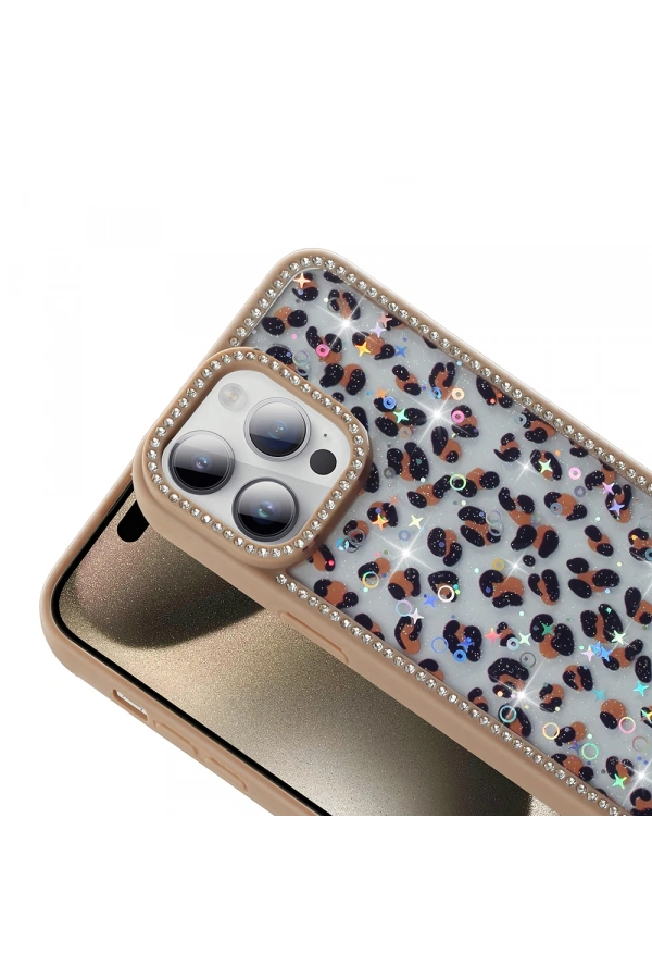 Apple iPhone 14 Pro Kılıf Taşlı ve Simli Tasarım Zore Azra Kapak