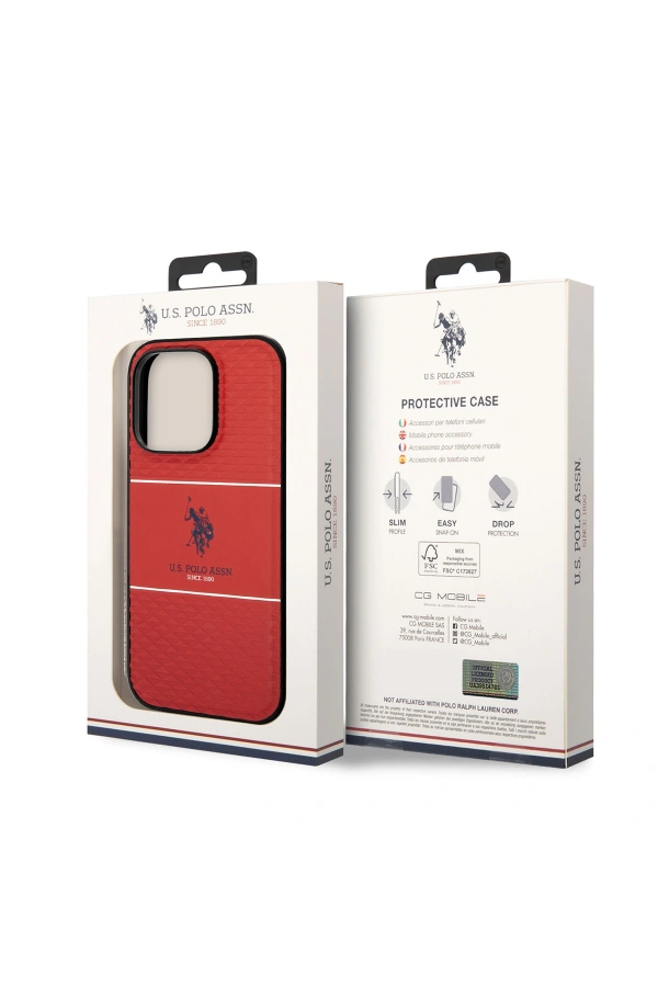 Apple iPhone 14 Pro Kılıf U.S. POLO ASSN. Deri Şeritli Logo Dizayn Kapak