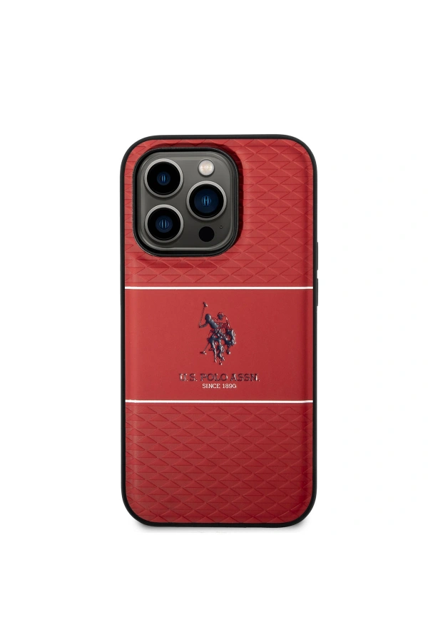 Apple iPhone 14 Pro Kılıf U.S. POLO ASSN. Deri Şeritli Logo Dizayn Kapak