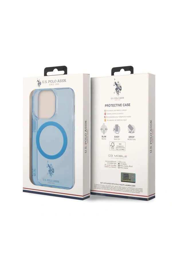 Apple iPhone 14 Pro Kılıf U.S. POLO ASSN. M-safe Şarj Özellikli Transparan Tasarım Kapak