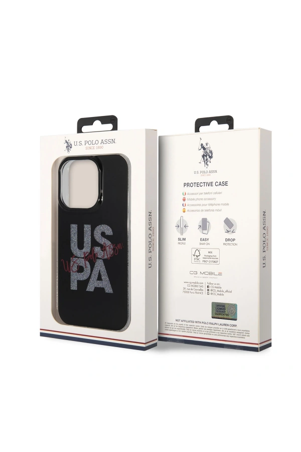 Apple iPhone 14 Pro Kılıf U.S. POLO ASSN. Simli Parlak Alfabe Tasarım Kapak