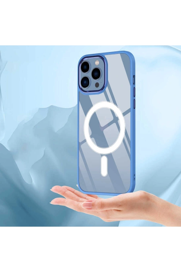 Apple iPhone 14 Pro Kılıf Wireless Şarj Özellikli Zore Krom M-safe Silikon Kapak