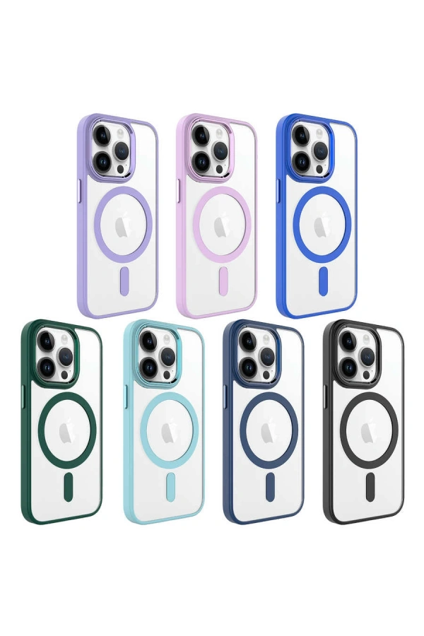 Apple iPhone 14 Pro Kılıf Wireless Şarj Özellikli Zore Krom M-safe Silikon Kapak