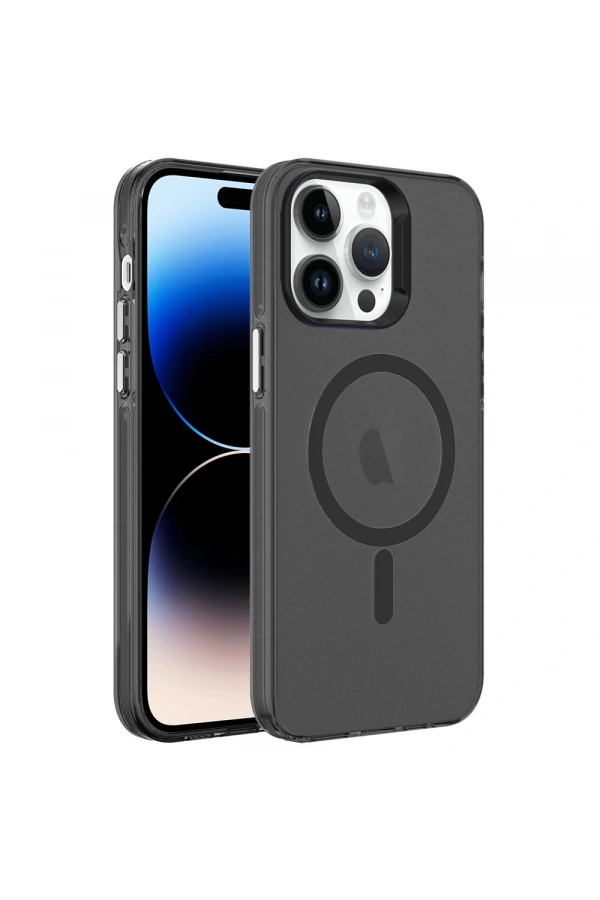 Apple iPhone 14 Pro Kılıf Zore M-safe Şarj Özellikli Buzlu Transparan C-Pro Sert Kapak