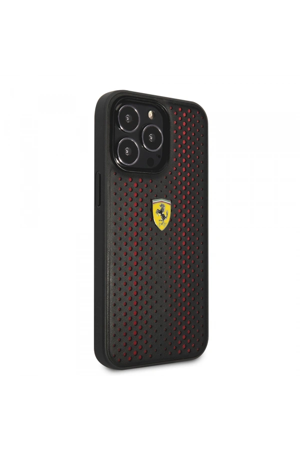 Apple iPhone 14 Pro Max Kılıf Ferrari Deri Sarı Noktalı Dizayn Kapak