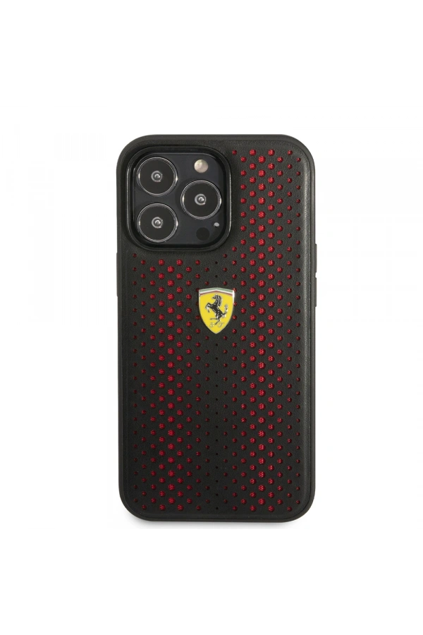 Apple iPhone 14 Pro Max Kılıf Ferrari Deri Sarı Noktalı Dizayn Kapak
