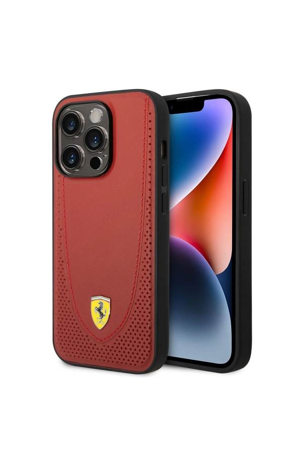 Apple iPhone 14 Pro Max Kılıf Ferrari M-safe Şarj Özellikli Deri Delikli Dikişli Dizayn Kapak