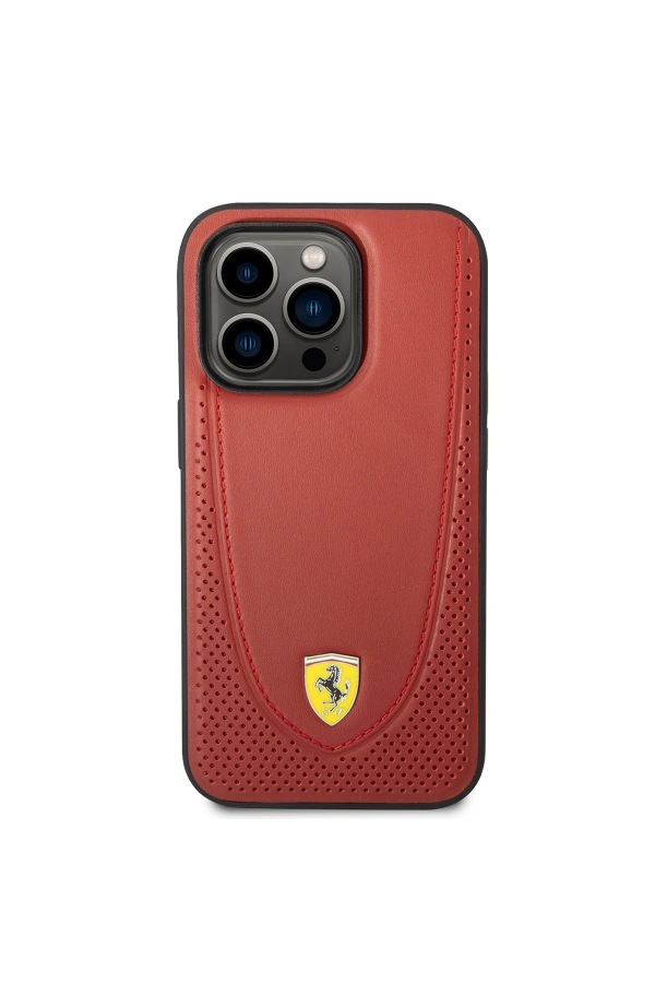 Apple iPhone 14 Pro Max Kılıf Ferrari M-safe Şarj Özellikli Deri Delikli Dikişli Dizayn Kapak
