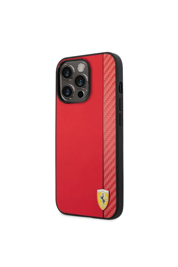 Apple iPhone 14 Pro Max Kılıf Ferrari M-safe Şarj Özellikli PU Deri Karbon Şeritli Dizayn Kapak
