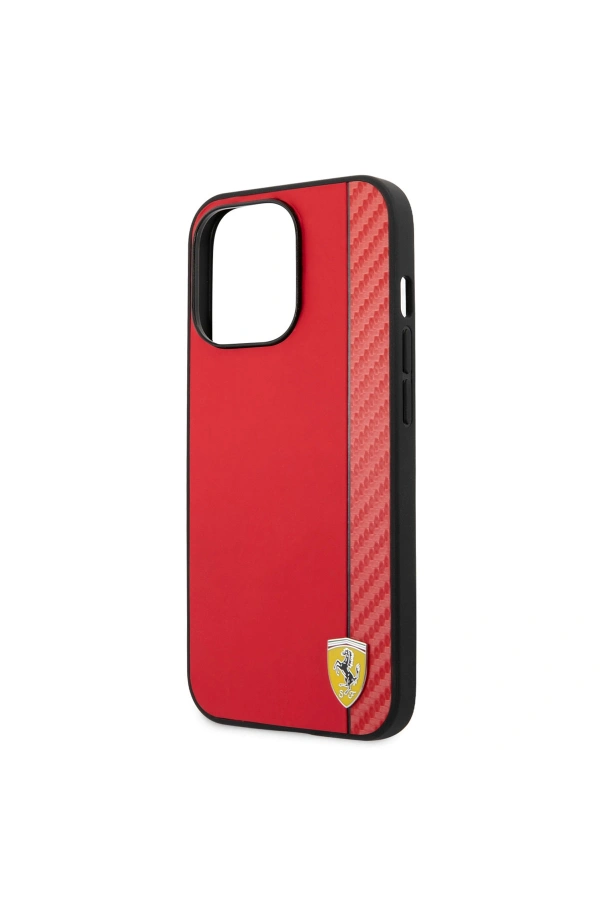 Apple iPhone 14 Pro Max Kılıf Ferrari M-safe Şarj Özellikli PU Deri Karbon Şeritli Dizayn Kapak