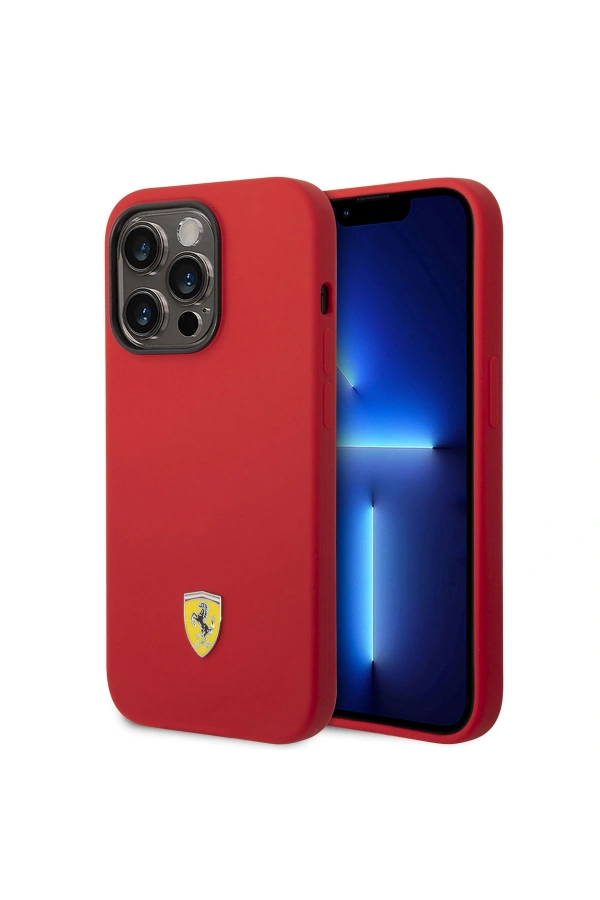 Apple iPhone 14 Pro Max Kılıf Ferrari M-safe Şarj Özellikli Silikon Metal Logo Dizayn Kapak