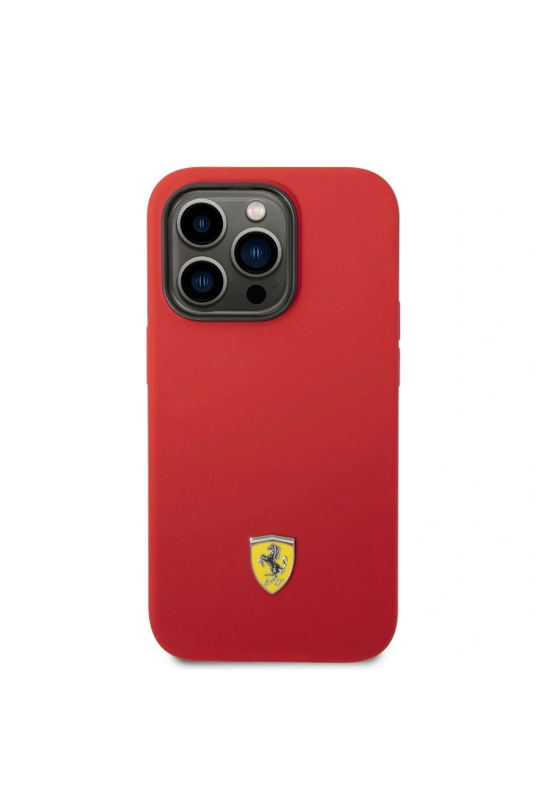Apple iPhone 14 Pro Max Kılıf Ferrari M-safe Şarj Özellikli Silikon Metal Logo Dizayn Kapak