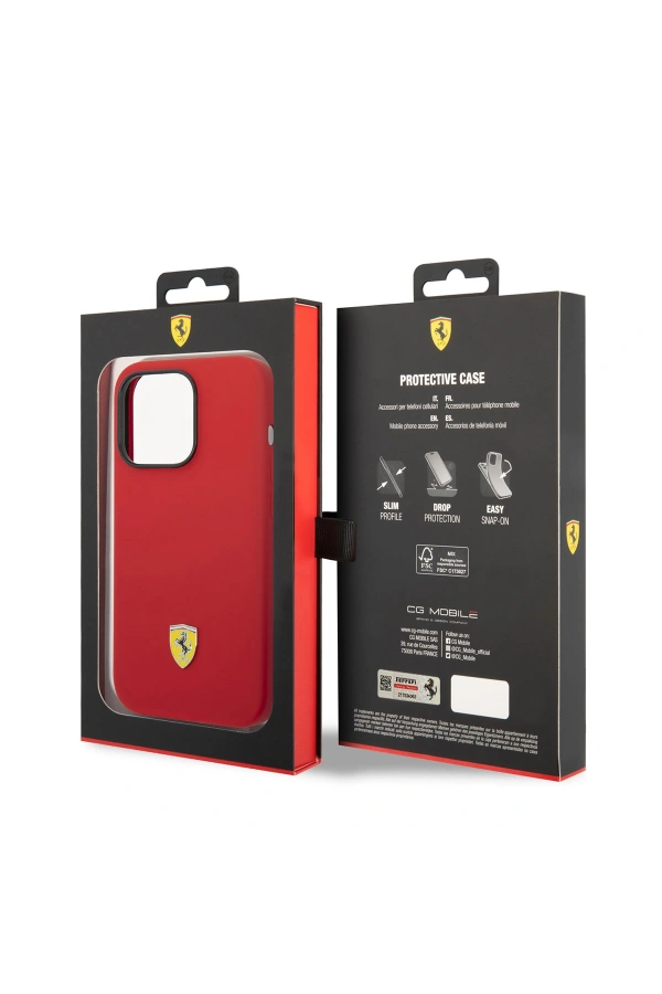 Apple iPhone 14 Pro Max Kılıf Ferrari M-safe Şarj Özellikli Silikon Metal Logo Dizayn Kapak