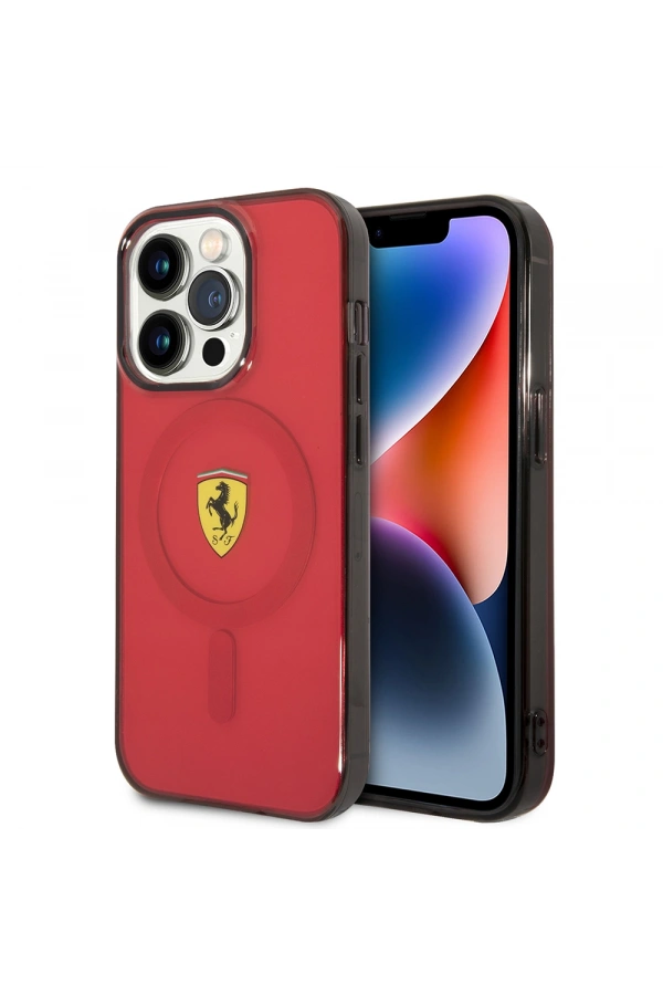 Apple iPhone 14 Pro Max Kılıf Ferrari M-safe Şarj Özellikli Yarı Transparan Dizayn Kapak