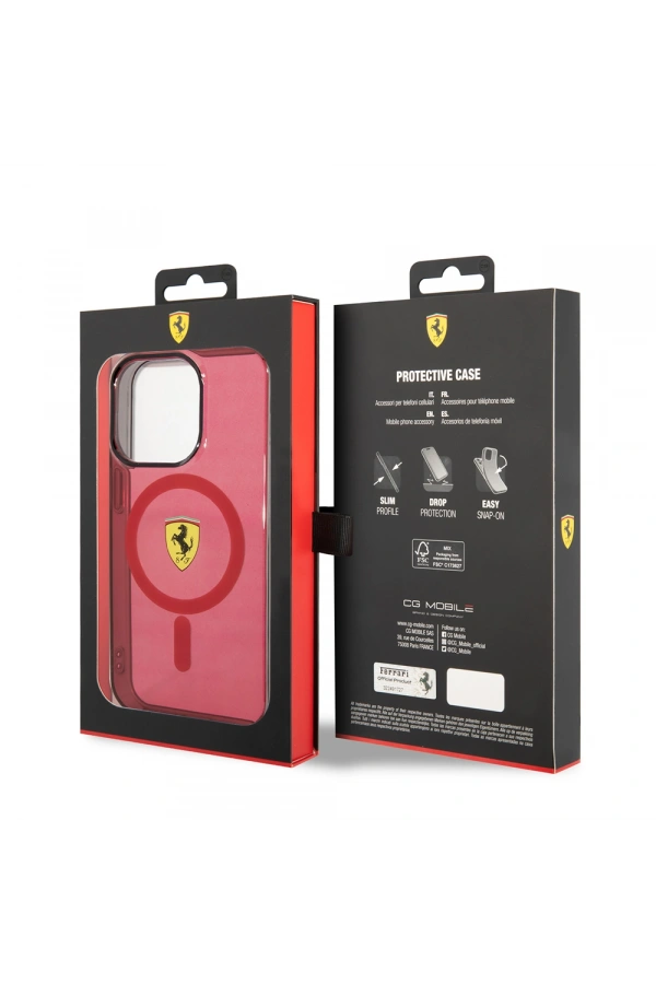 Apple iPhone 14 Pro Max Kılıf Ferrari M-safe Şarj Özellikli Yarı Transparan Dizayn Kapak